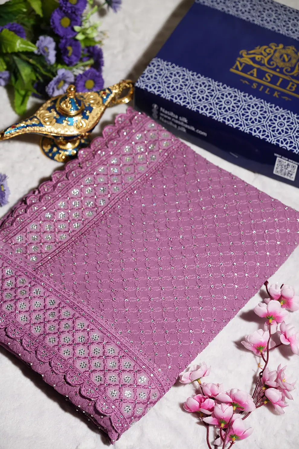 onion Silver Diamond Soft Chiffon Georgette Saree